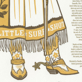 Detail of "Gun Shy" Dead Feminist broadside by Chandler O'Leary and Jessica Spring