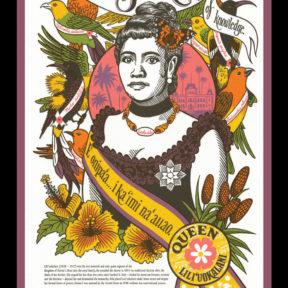 Detail of "Song of Aloha" Dead Feminist reproduction postcard by Chandler O'Leary and Jessica Spring