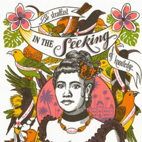 Detail of "Song of Aloha" Dead Feminist broadside by Chandler O'Leary and Jessica Spring