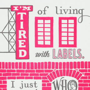 Detail of "Ms. Labeled" mini-broadside by Chandler O'Leary and Jessica Spring